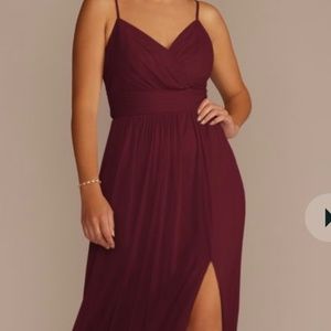 David’s bridal WINE spaghetti strap ruched waist mesh bridesmaid dress